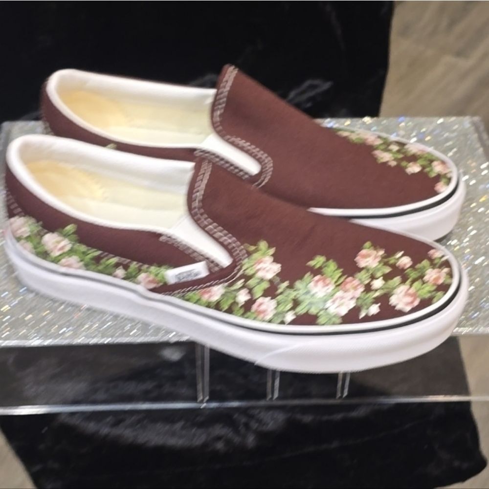 Vans Classic Slip-On Wallflower Floral Shoe- Bitter Chocolate Brown - Picture 9 of 10
